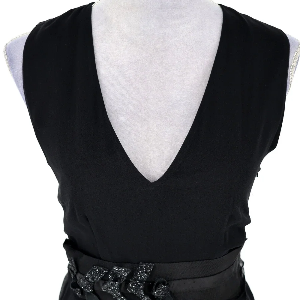 Vera Wang Lavender Label Dress Womens 6 Black Silk Chiffon Zip Fit n Flare Party